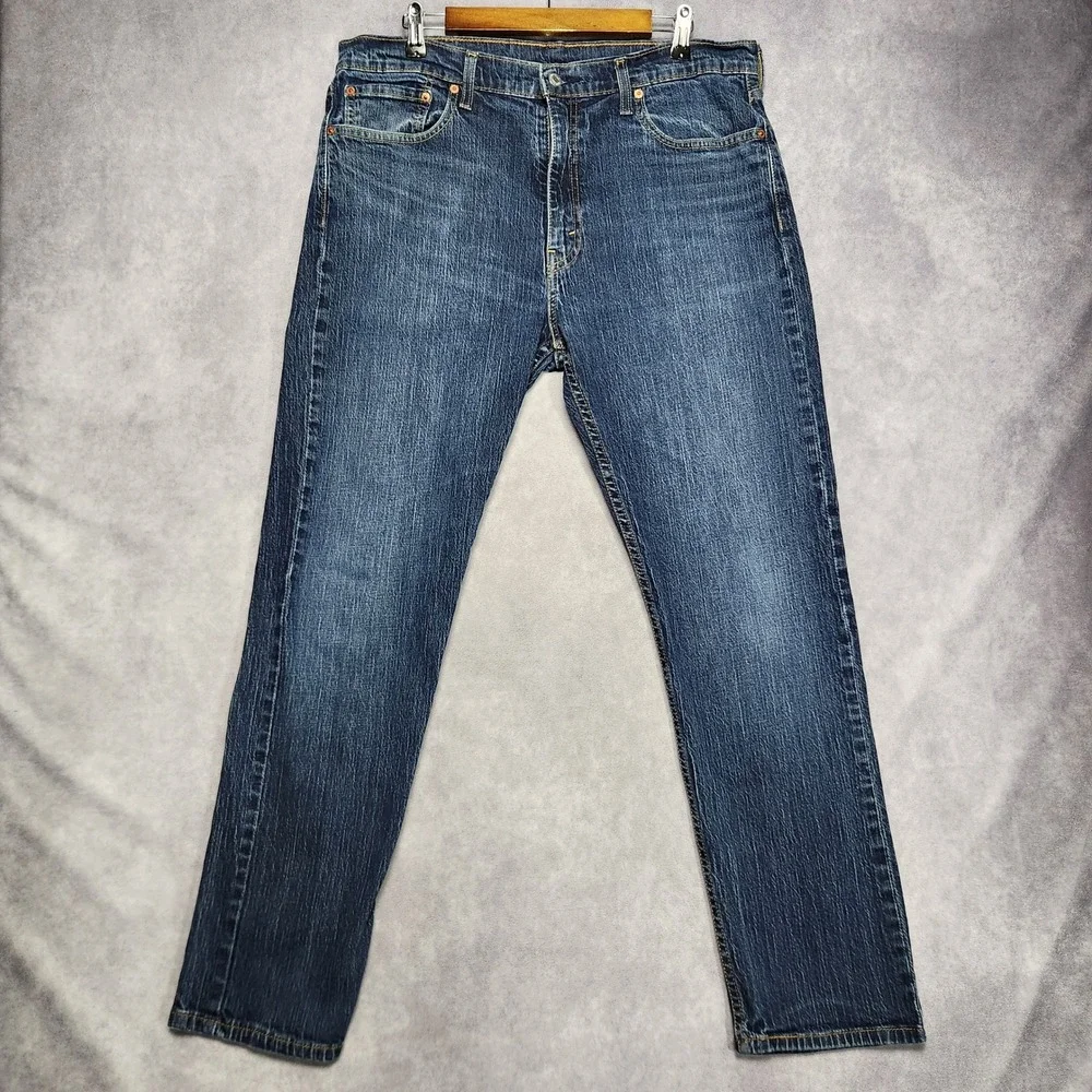 Levis 502 Regular Taper Mens Jeans size 36 38x32 Dark Wash Blue Stretch - Picture 2 of 16